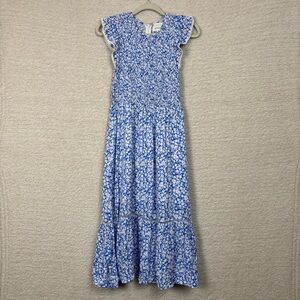 Lost + Wonder‎ Dress Womens Small Blue White Pick Me Midi Ditsy Floral Smocked